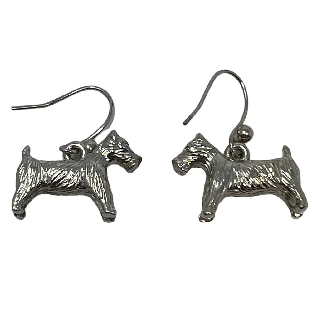 Scottish Terrier Pierced Earrings Silver Tone‎ Wire Dangle Drop Scottie Dog